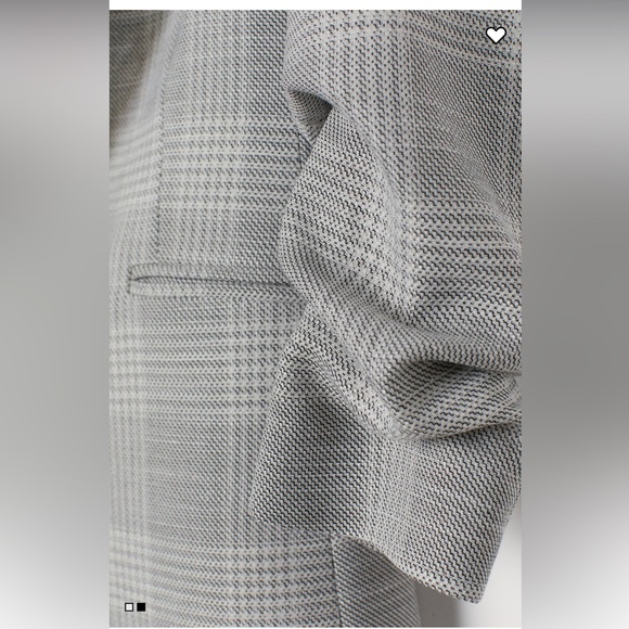 H&M gathered sleeve blazer jacket in light gray plaid - Picture 2 of 10